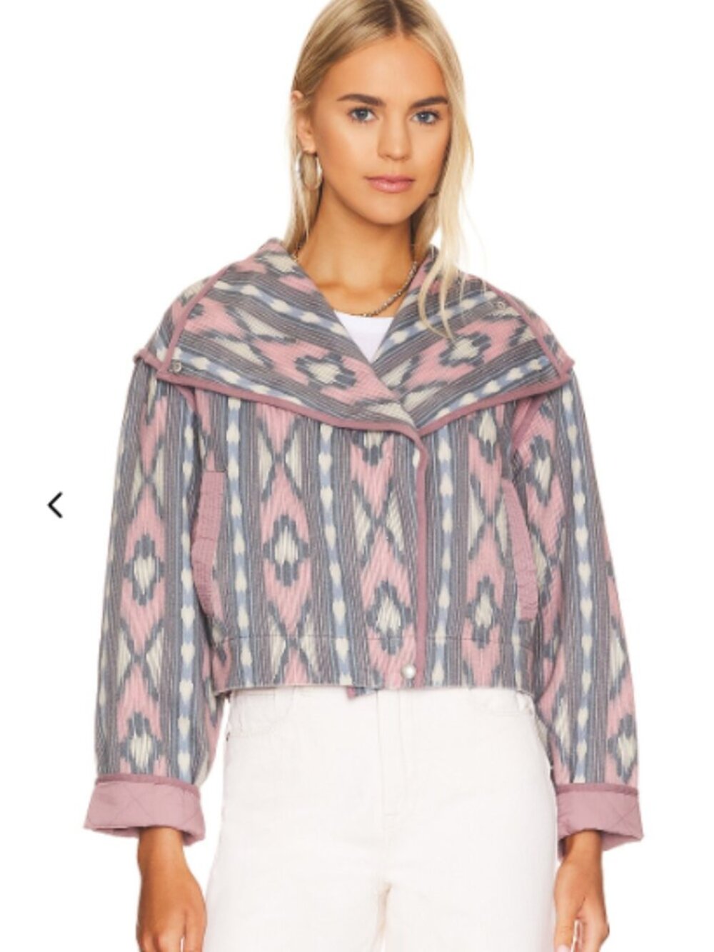 Blank NYC Open Sky Tribal Print Cropped Moto Jacket Pastel Ikat NWT L